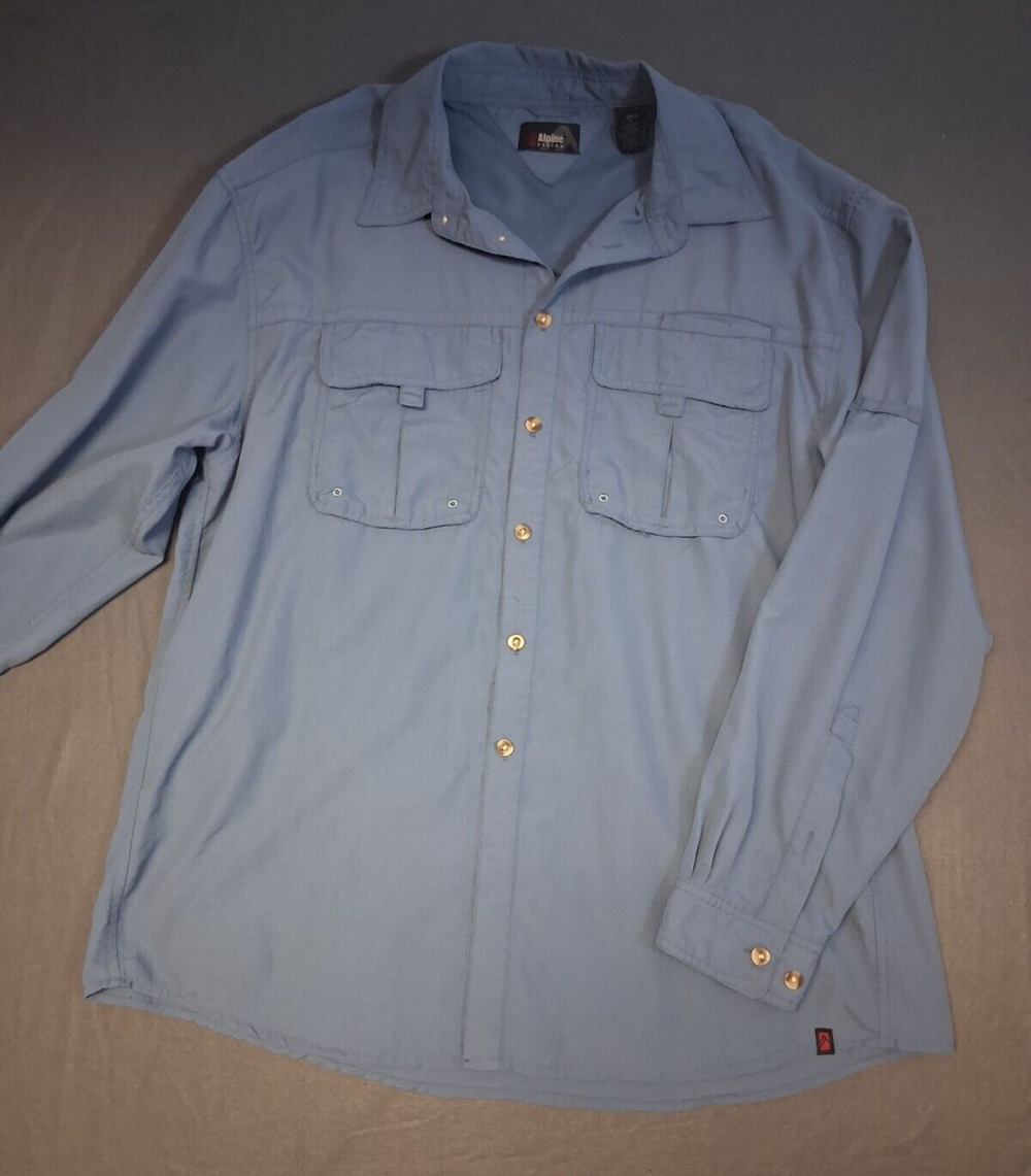Alpine Button Down Vented Hiking Fishing Camping Shirt Solid Blue Men's Size XL